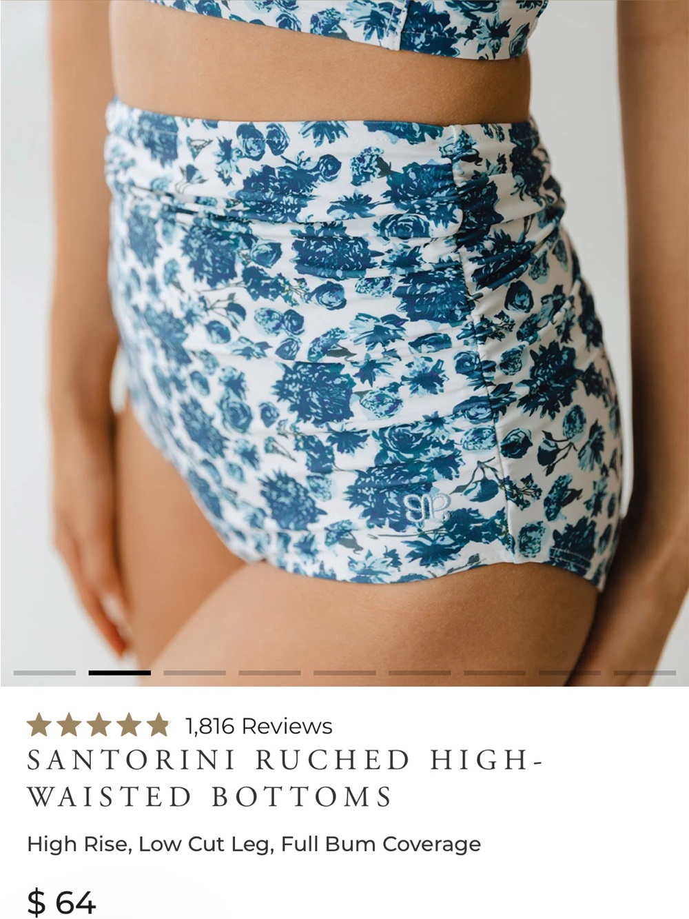 Albion Santorini Ruched High-Waisted Kids Bottoms - Blue Floral